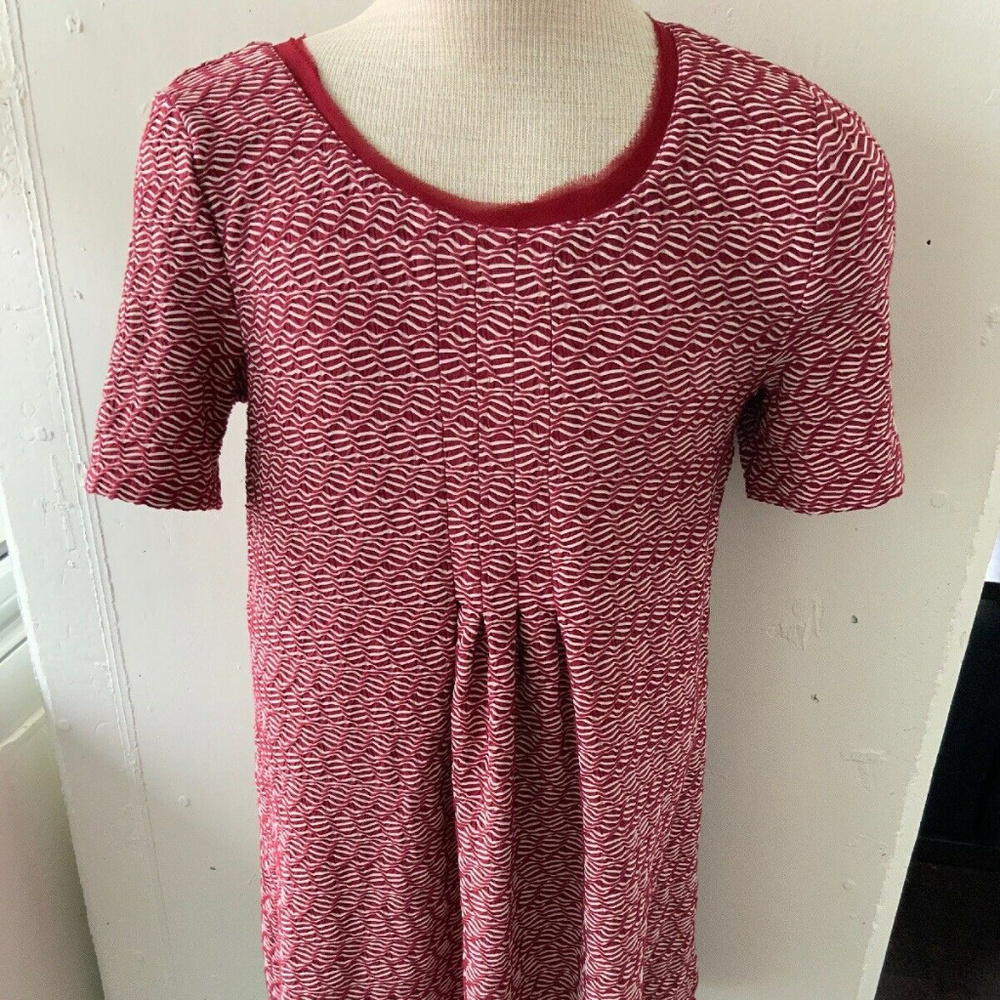 Maeve Red and White Textured Knit Short-Sleeve Dress